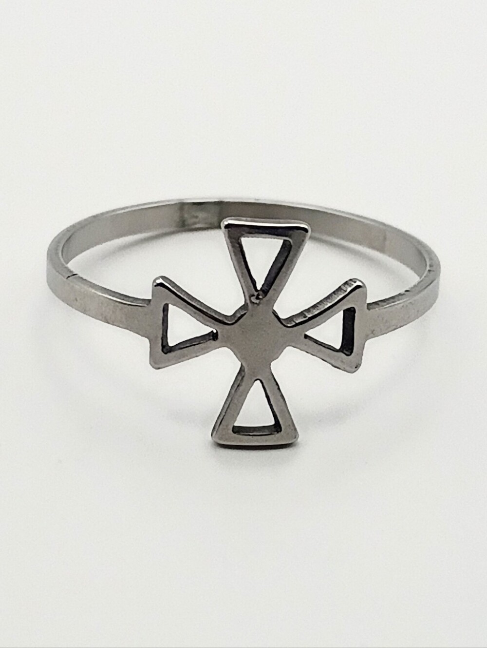 Stainless Steel Cross Accent Ring US Size 7- Silver